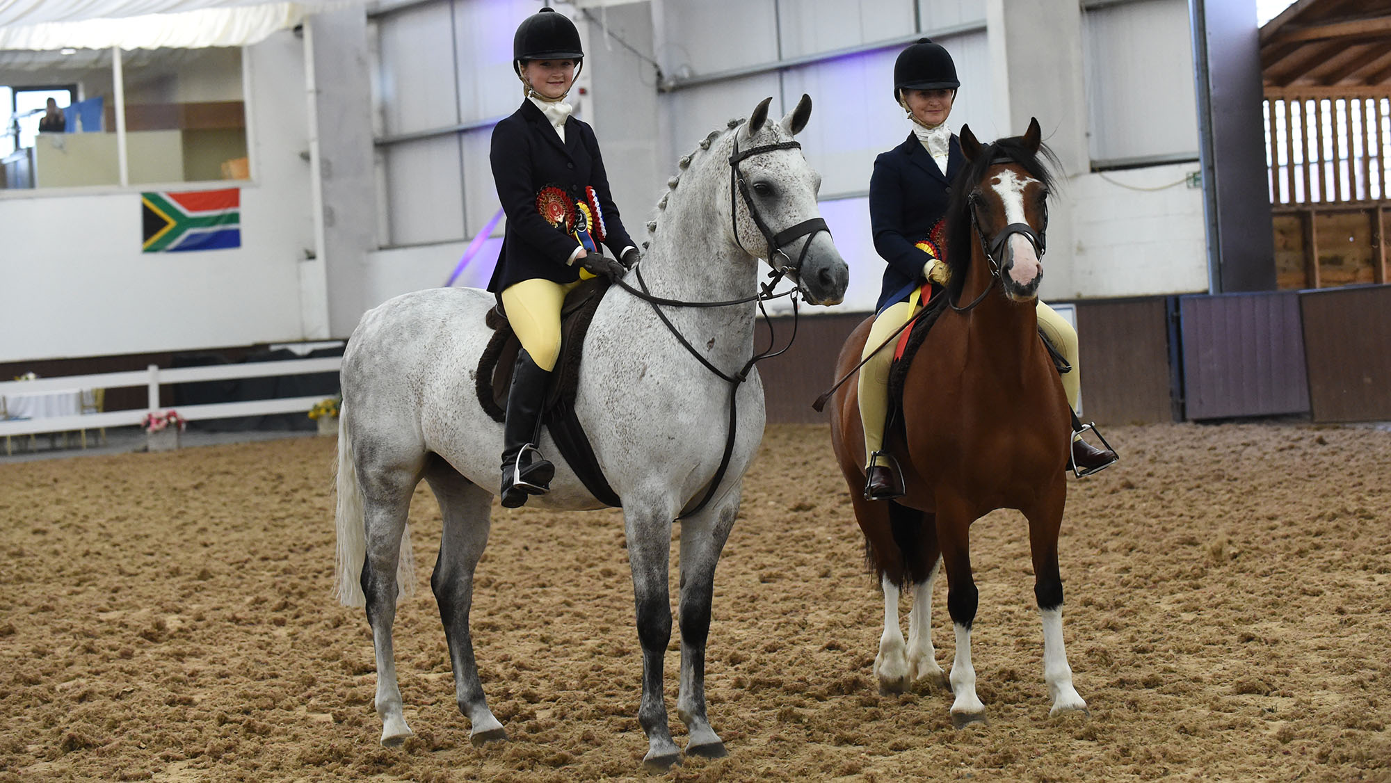 Tynwydd Good Friday ridden by Sam Darlington, Champion and Conan Spartans Spartacus ridden by Georgia Darlington during the Grand Prix WHP Championship at the Ponies Association (UK) Supreme Championship held at Bury Farm EC