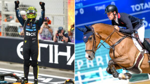 Can horse sport learn from Formula 1 when it comes to generating fans? Pictured Formula 1 driver Lando Norris on the left, and British showjumper Scott Brash on the right.