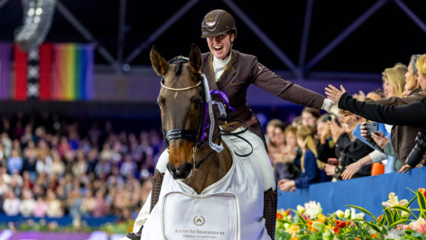 Becky Moody (GBR) riding Jagerbomb third in the FEI Dressage World Cup 2025/26 - Amsterdam (NED)