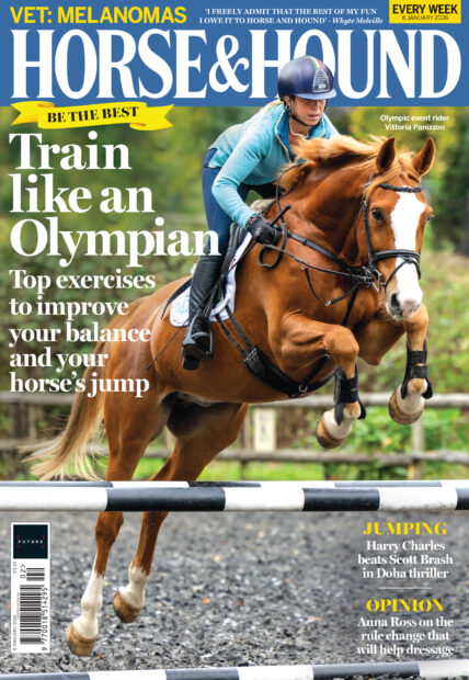 Cover of Horse & Hound, on sale 8 January, featuring Vittoria Panizzon jumping a fence on a chestnut horse