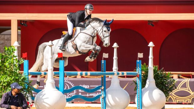 Harry Charles and his exciting new horse Fighting Phil in action at Al Shaqab
