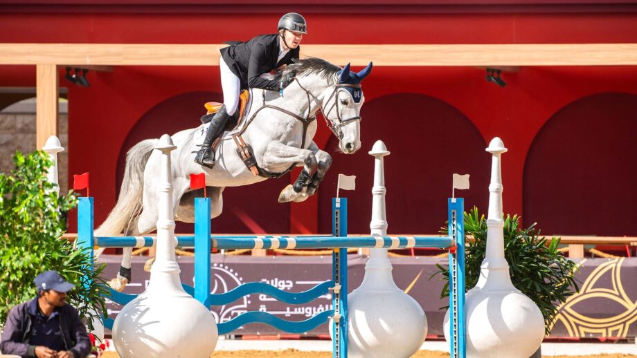 Harry Charles and his exciting new horse Fighting Phil in action at Al Shaqab
