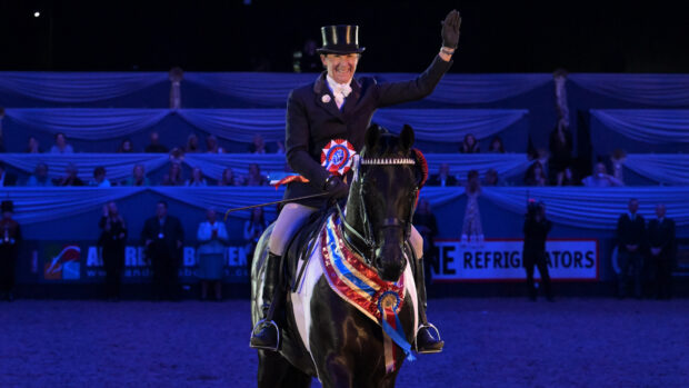 Jayne Ross riding KBF Lucia at HOYS after being crowned Horse of the Year