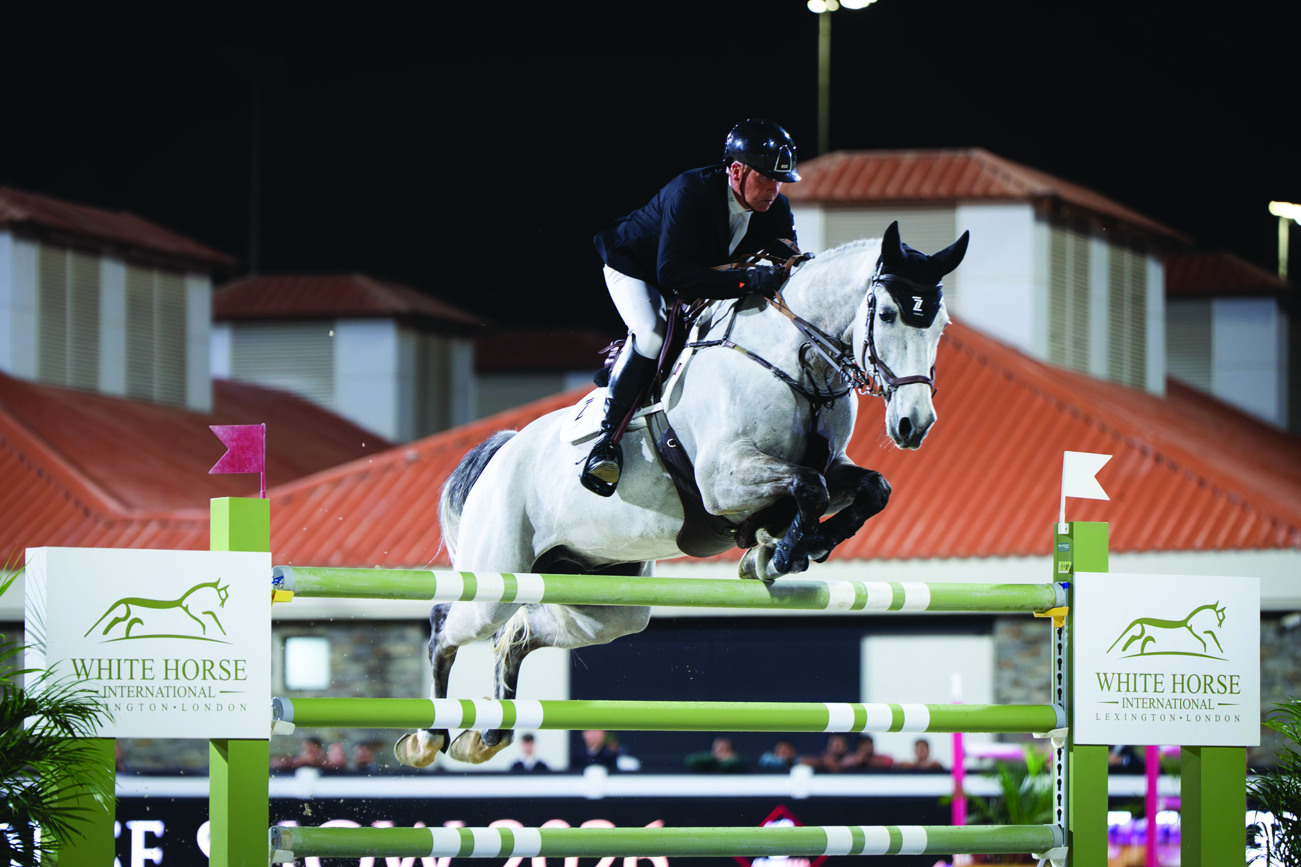 Shane Breen and BP Arctic Blue jump to victory in the World Cup at the Al Shira'aa International Horse Show in Abu Dhabi, UAE.