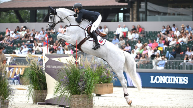 Therese Søhol Henriksen and horse Santos Z pictured at the European Showjumping Championships.