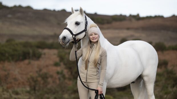Harlow White's Connemara pony Panda, pictured with Harlow in the New Forest.