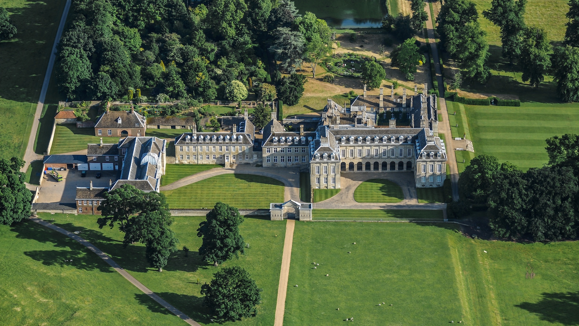 Aerial photograph of Boughton House. This French style country house dates back to the 1700s, it is located 2 miles north-east Kettering, 4 miles South East of Corby. (Photograph by David Goddard/Getty Images)