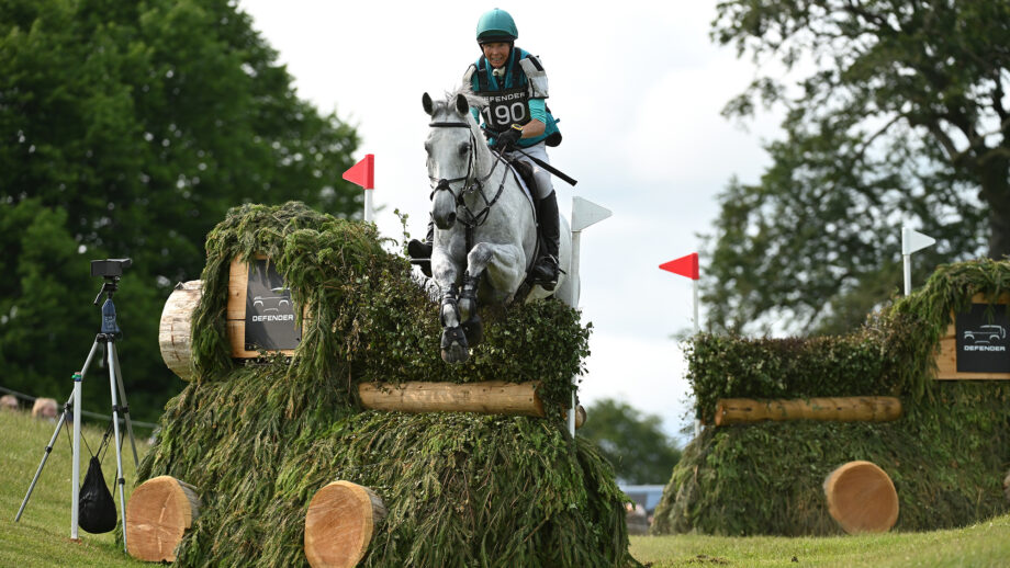 Panda Christie and Sir Villmer jump one of the new fences on the Bramham Horse Trials cross-country course in 2025.