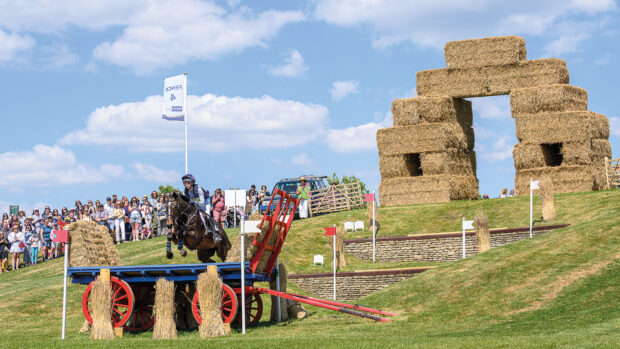 Badminton Horse Trials Alice Casburn riding Topspin cross country jumping fence 4