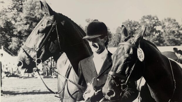 Mark Todd with Wilton Fair and Charisma (right) at Burghley 1987.