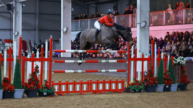 Jerry and Maddie Maher clearing 1.55m in the Bury Farm bareback challenge