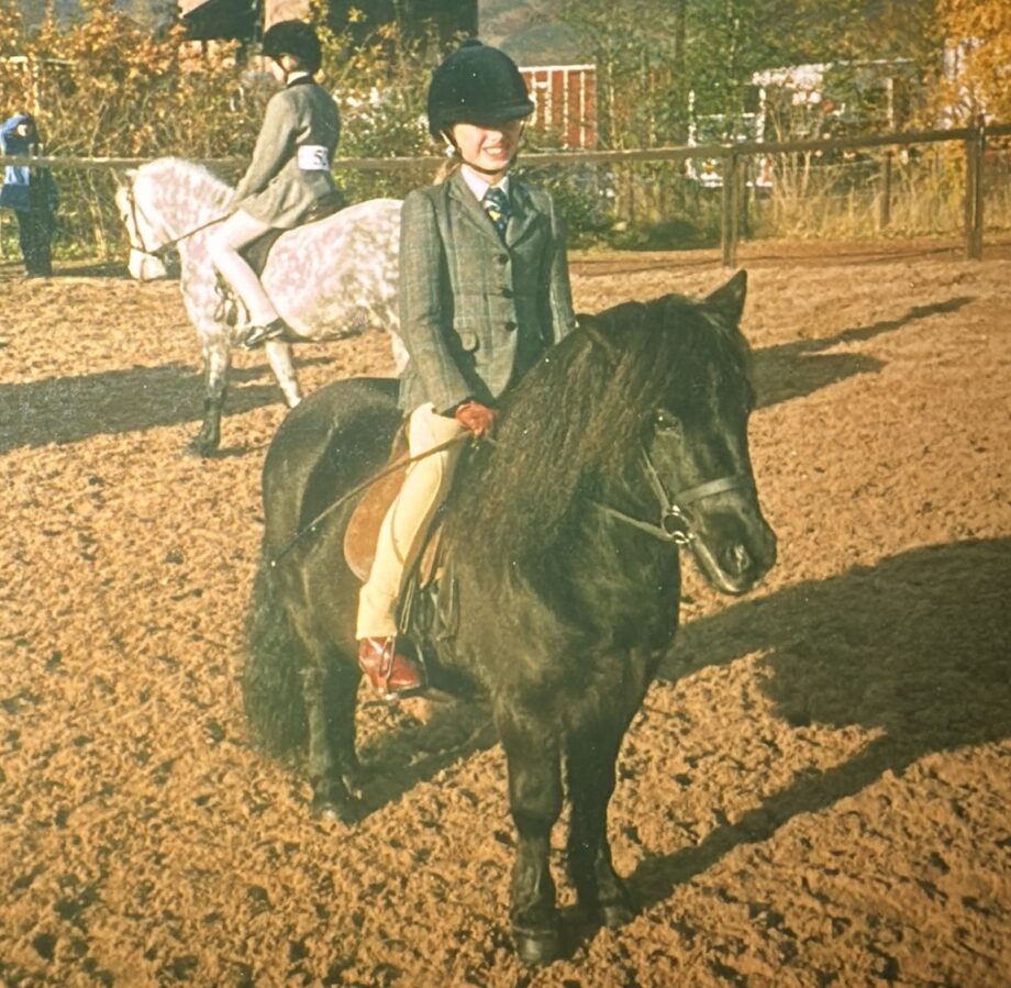 Shetland pony Hector Of Transy and his young rider Felicity Clifford stand at a show