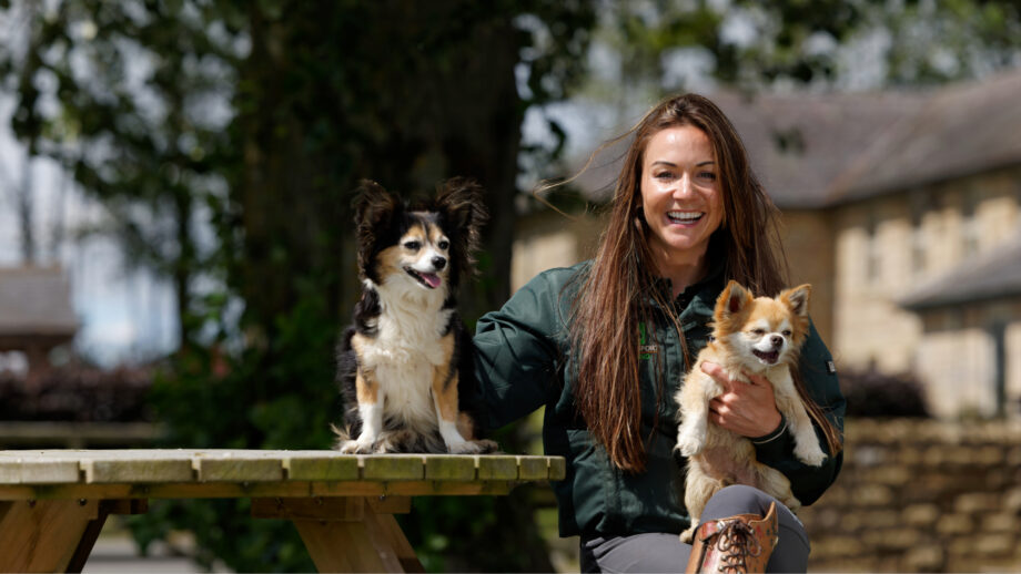 Abi Lyle at home with her two dogs Squidge and Abu