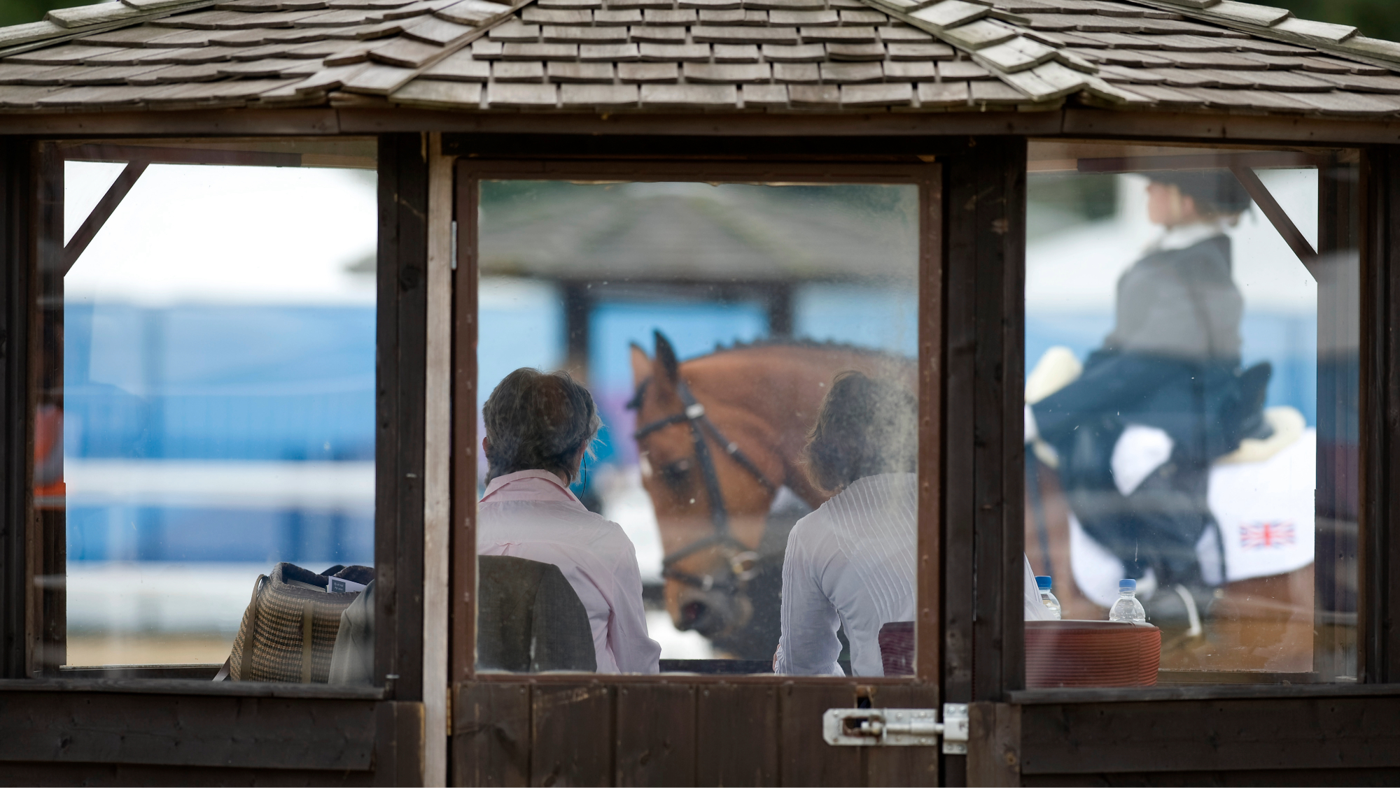A dressage judges box at an international competition