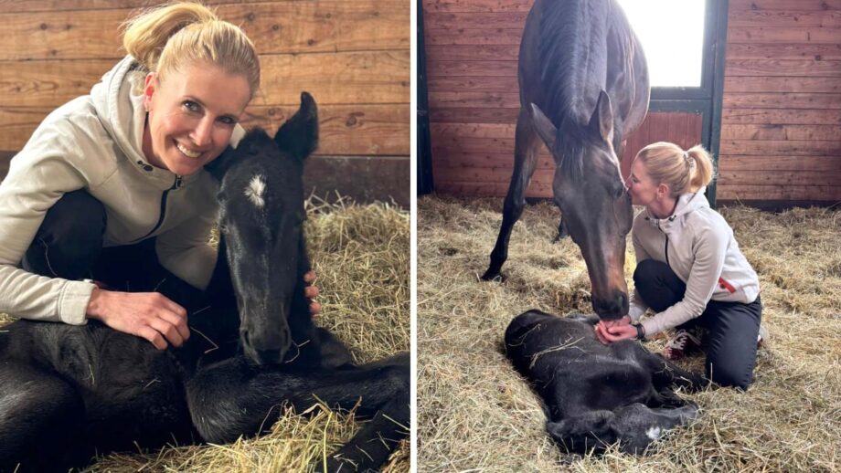 Pictured Jessica von Bredow-Werndl with Dalera and her newborn foal Dolce Vita BB.