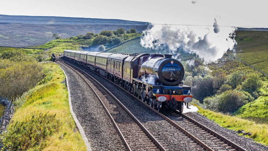 The Northern Belle steam engine on the outward leg at Lunds