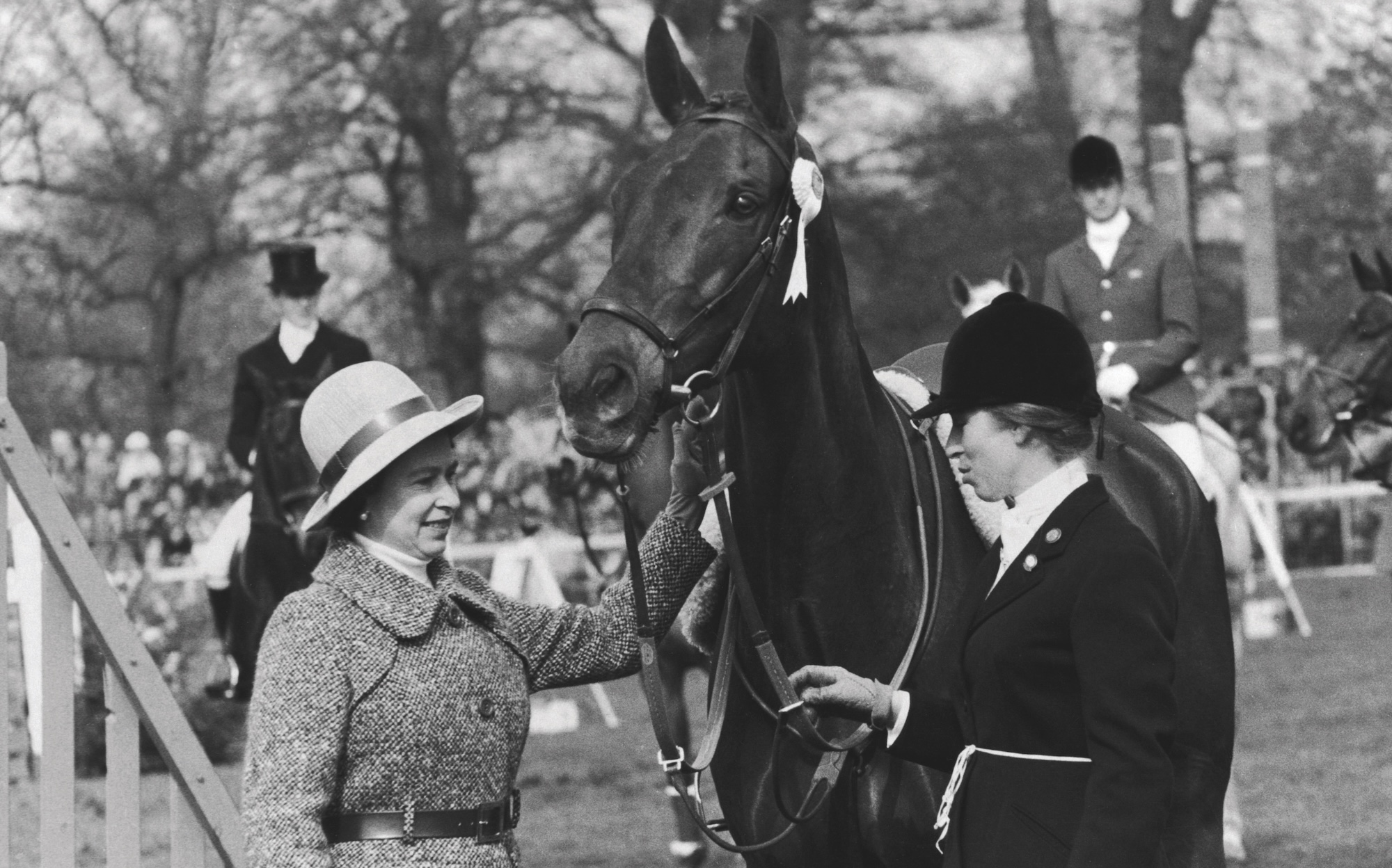 The Queen and daughter Princess Anne who competed for the first time at Badminton three-day event. 26th April 1971.