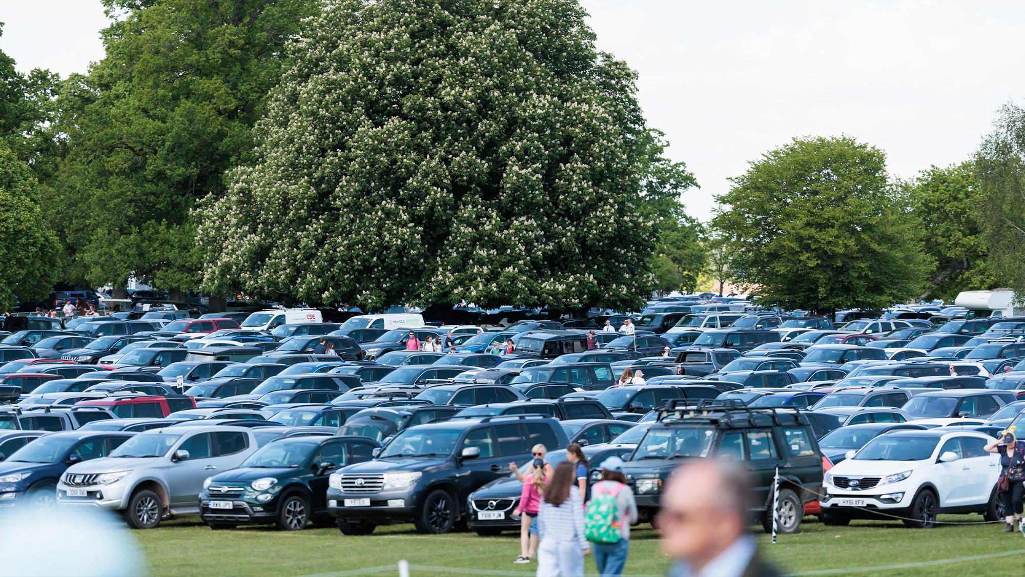 Car park full of cars at Badminton Horse Trials