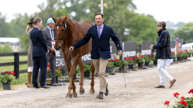 Phillip Dutton presents Jennie Brannigan’s ride FE Lifestyle at the Kentucky Three-Day Event final trot-up 2026.