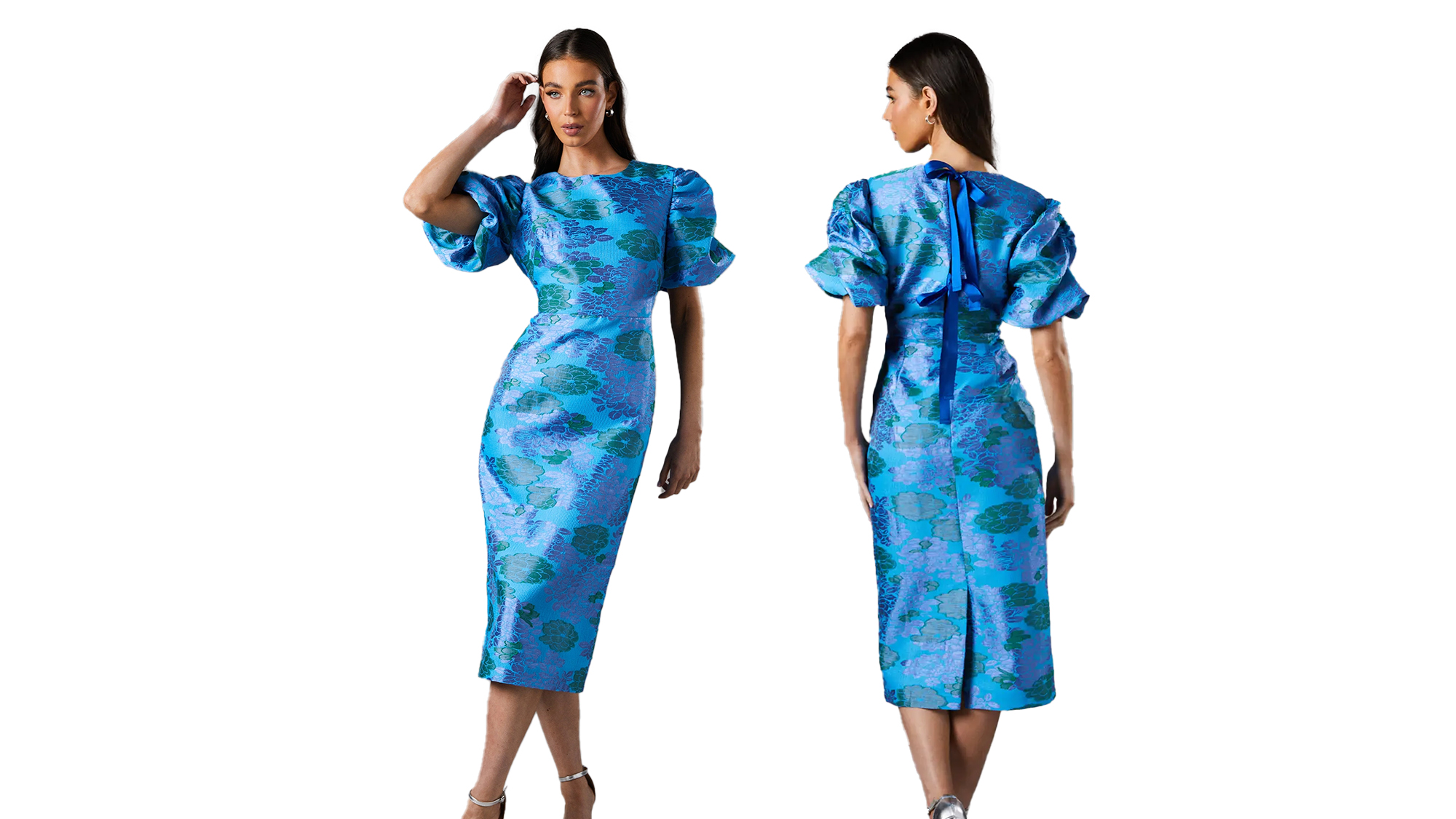 Coast Blue Floral Puff Sleeve Midi Dress