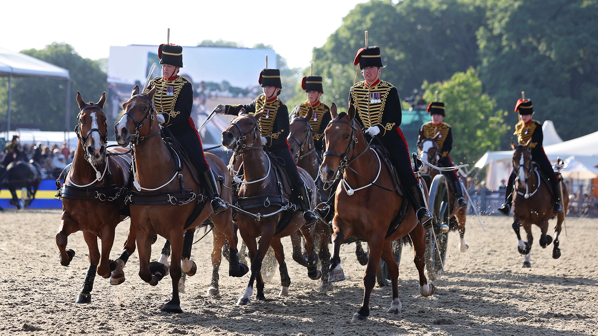 The Kings Troop Royal Horse Artillery in the main arena at Royal Windsor Horse Show