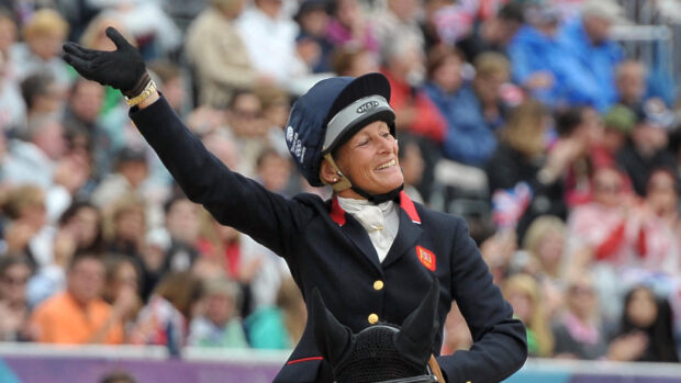 Mary King waves to the crowd at the London Olympics