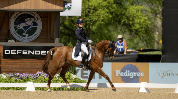 Finn Healy in the Kentucky Three-Day Event dressage 2026 on Greannanstown Monbeg Joe.