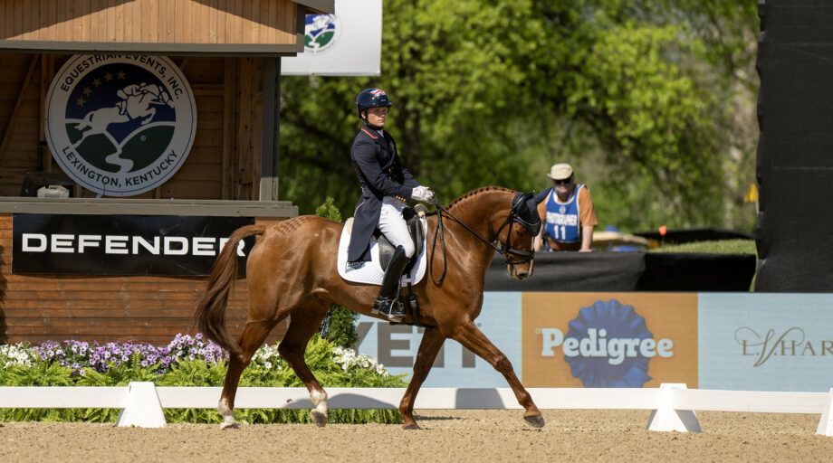 Finn Healy in the Kentucky Three-Day Event dressage 2026 on Greannanstown Monbeg Joe.
