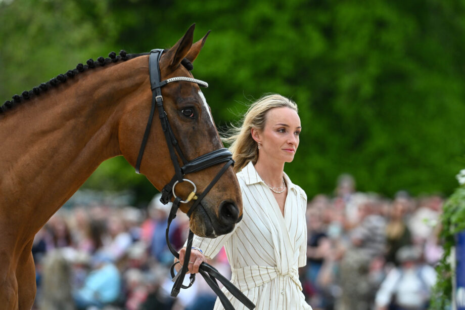 Emily King holds Valmy Biats at the Badminton 2025 trot-up