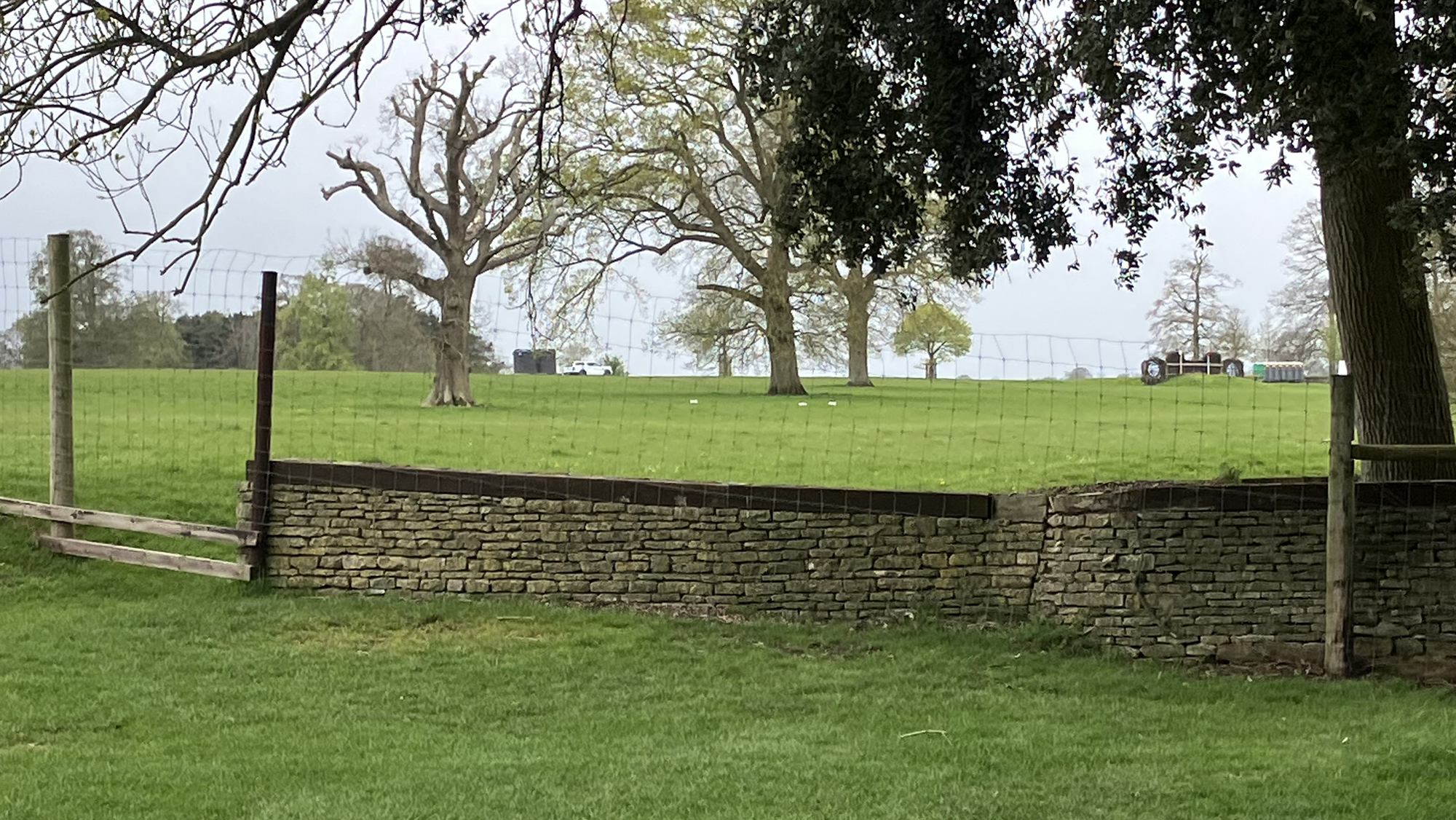 A stone wall separating two fields in the Badminton Estate