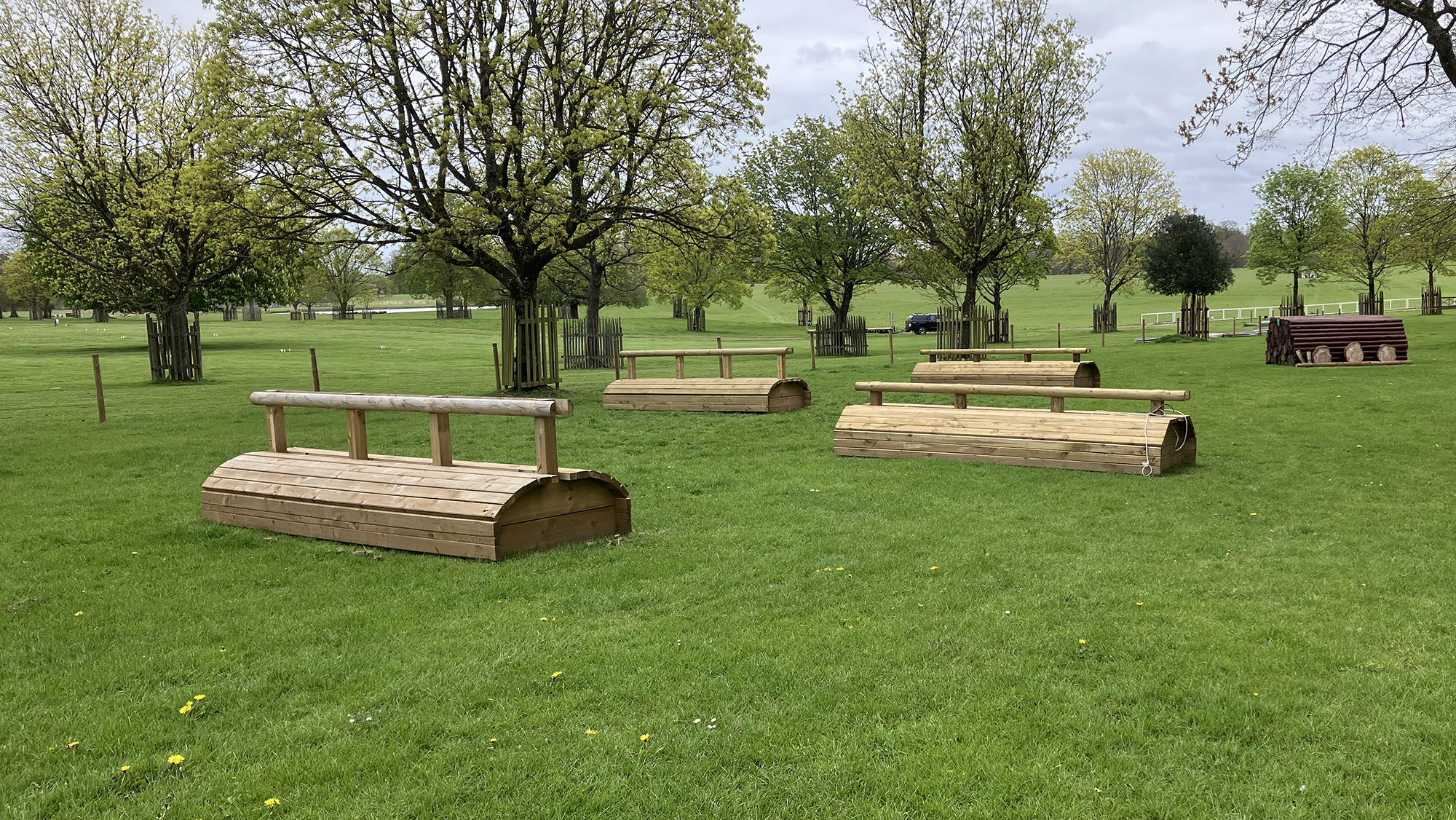 Wooden frames that will be filled with brush at fence 4 on the Badminton grassroots course