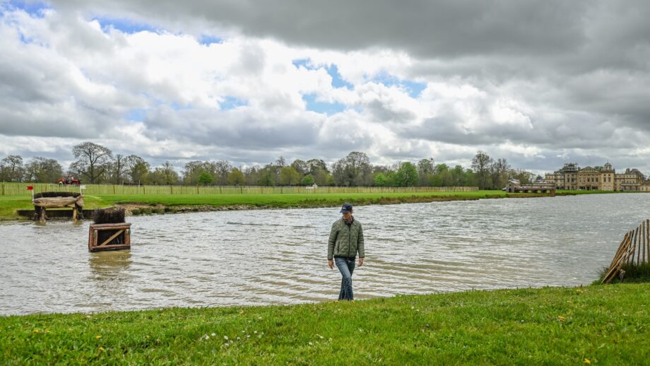 William Fox-Pitt at the MARS Lake Fences (9AB & 10AB), while walking the MARS Badminton Horse Trials cross country course with Eric Winter