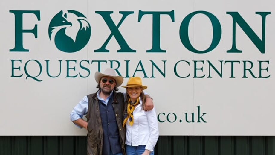 Julie and Brett Bevin by the Foxton Equestrian Centre sign