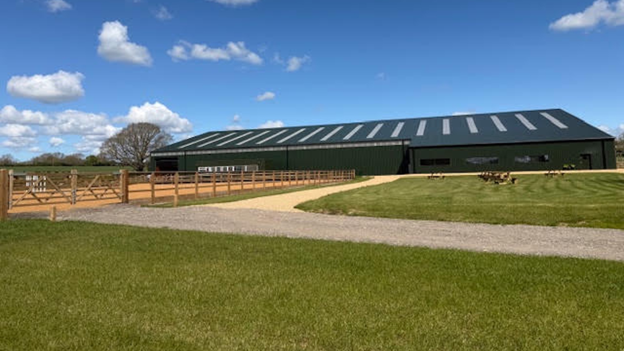 The main indoor arena at Foxton Equestrian Centre, from the outside
