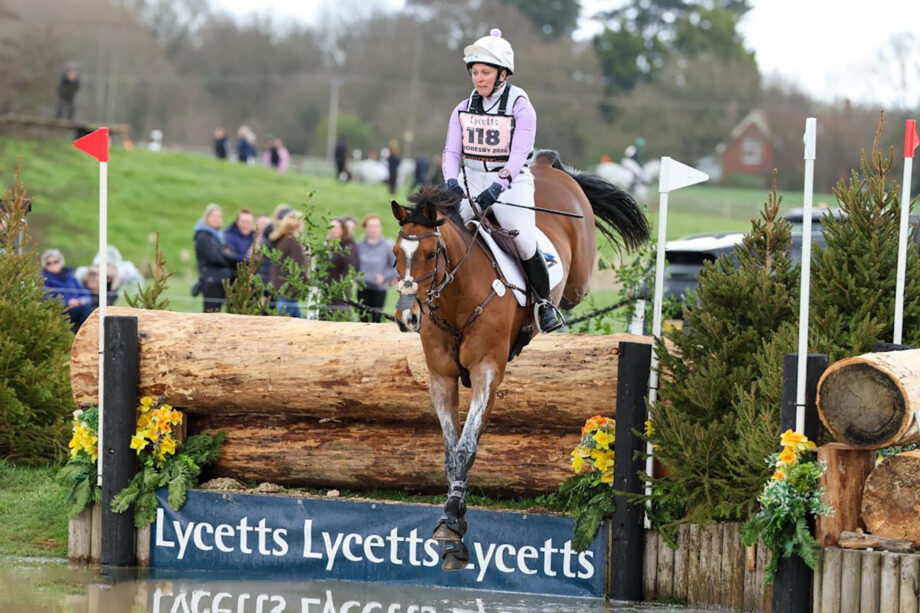 Gemma Stevens and Cooley Park Muze jump into water on the way to winning the Grantham Cup at Thoresby.