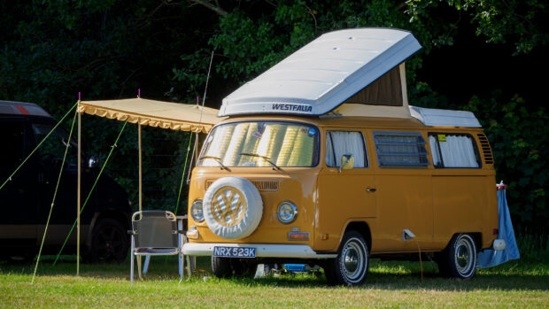 Campervan set up for camping at horse trials