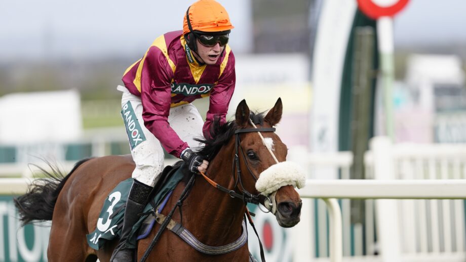 LIVERPOOL, ENGLAND - APRIL 09: Mr Henry Crow riding Barton Snow win The Randox Foxhunters' Open Hunters' Chase on the Opening Day at Aintree Racecourse on April 09, 2026 in Liverpool, England. (Photo by Alan Crowhurst/Getty Images)