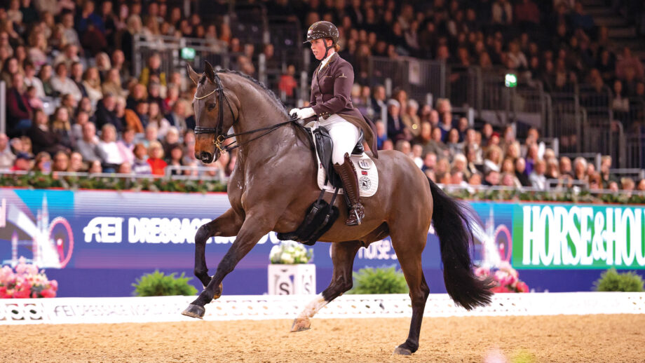Becky Moody riding at London International in the World Cup class