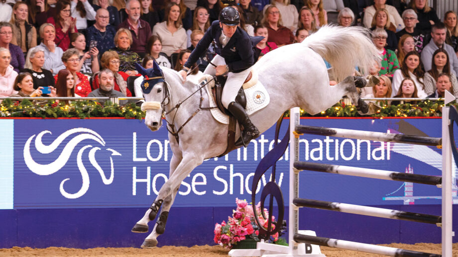 Matt Sampson riding Balento CS in the Mistletoe Stakes at London International Horse Show