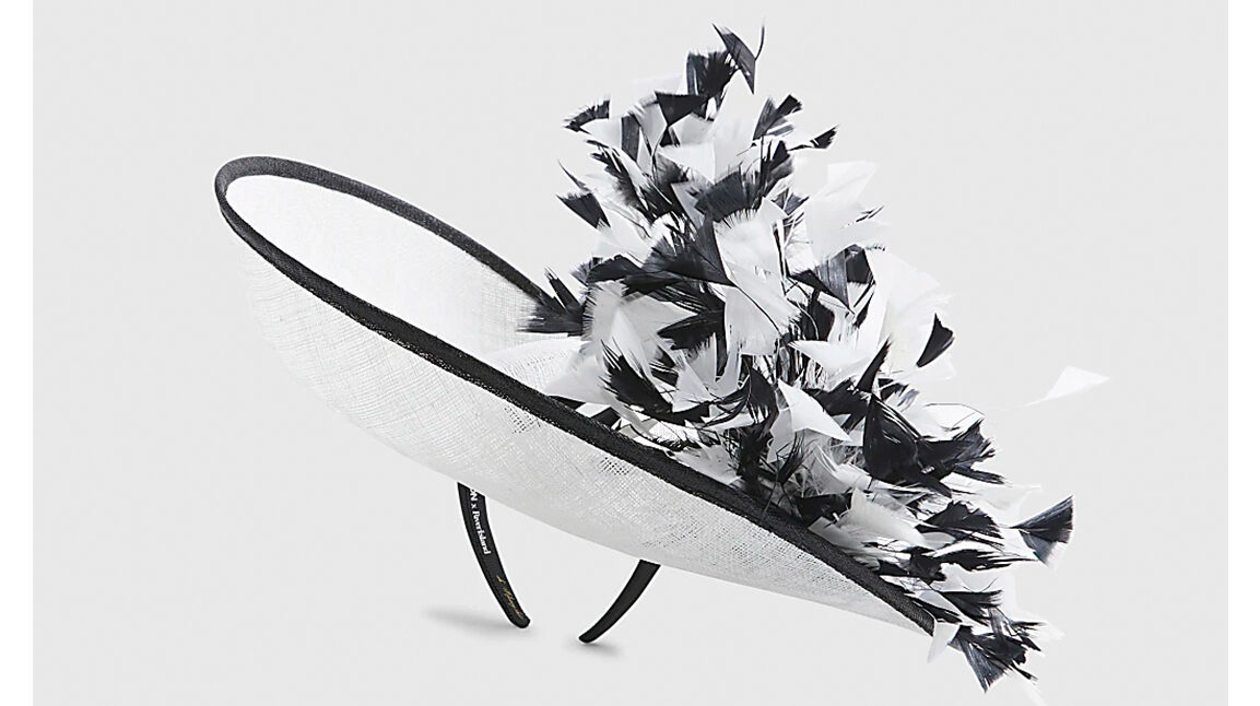 RI X Edwina Ibbotson White Premium Eliza Feather Mount Fascinator