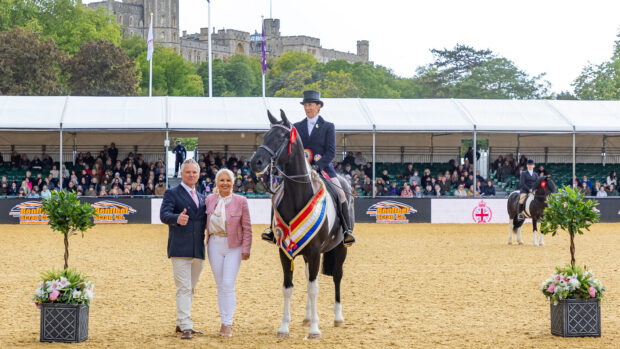 KBF Lucia and Jayne Ross are photographed with sponsors after standing top in the 2026 Royal Windsor coloured championship
