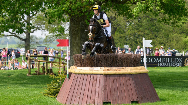 Will Rawlin and Ballycooy Breaker Boy pictured at Badminton Horse Trials 2024.