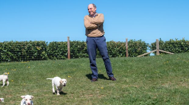 Ben Wallace watching hound puppies at hunt kennels