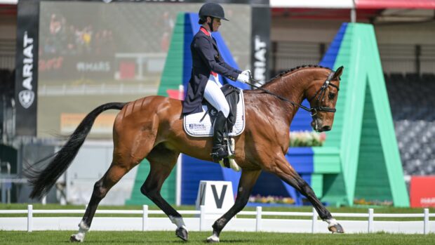 12 Bubby Upton riding Cola during the dressage phase of the MARS Badminton Horse Trials at Badminton, near Tetbury in Gloucestershire in the UK between 6 - 10 May 2026