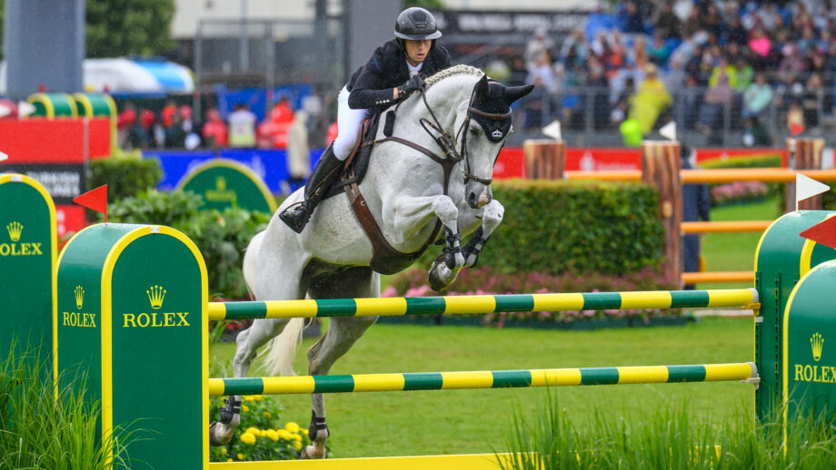 Martin Fuchs showjumping in the main arena at CHIO Aachen