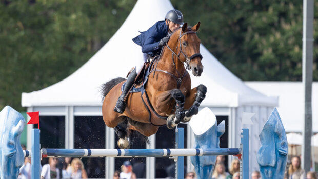 Gregory Wathelet riding in the Rolex grand prix at Royal Windsor Horse Show