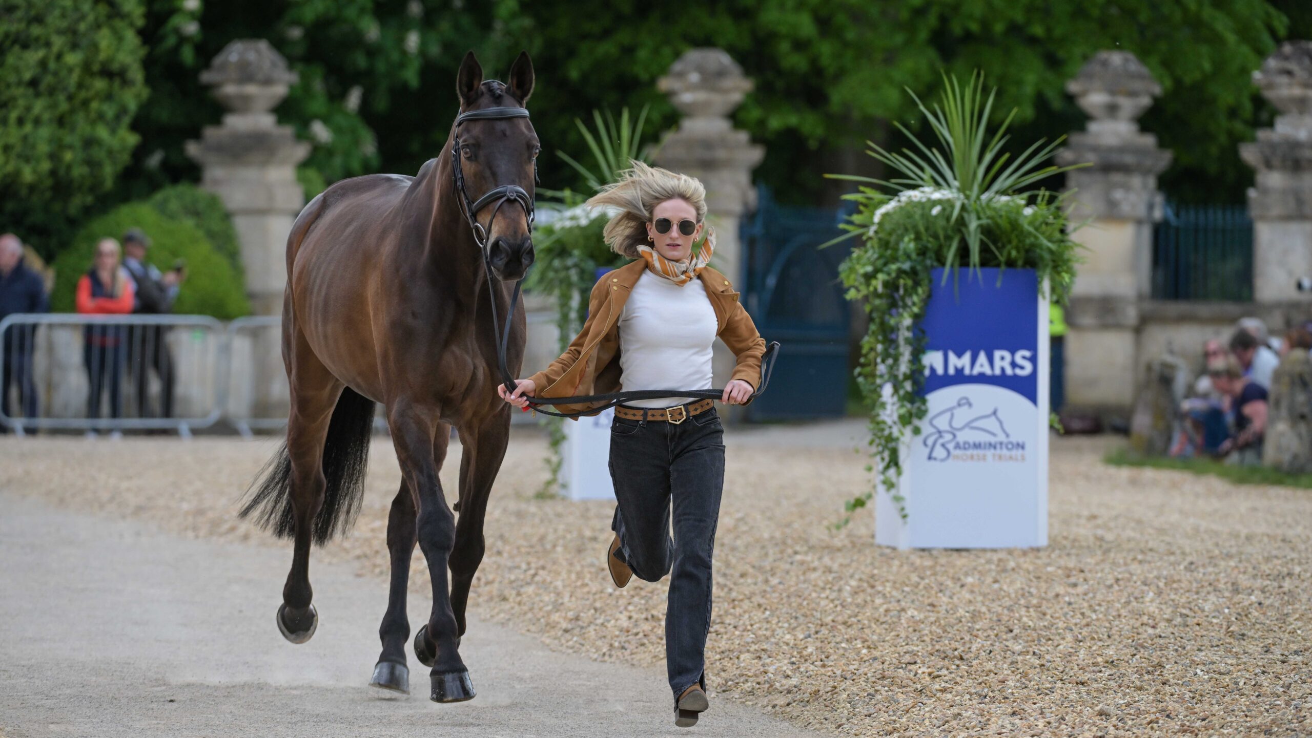 Lucy Latta presents RCA Patron Saint at the Badminton Horse Trials trot-up. 