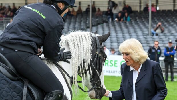 The Queen speaking to an Ebony Horse Club rider in the main Badminton arena
