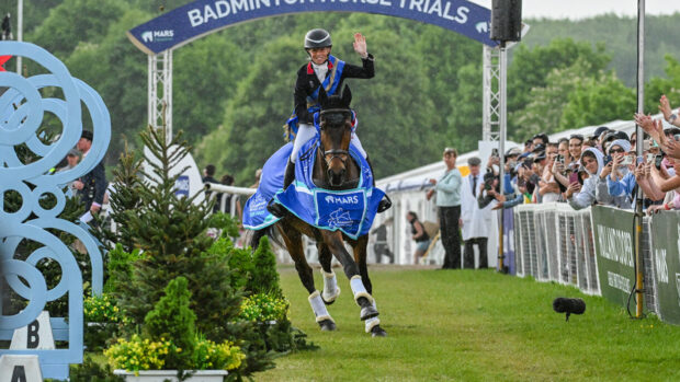 Ros Canter and Lordships Graffalo celebrate after showjumping at Badminton 2025.