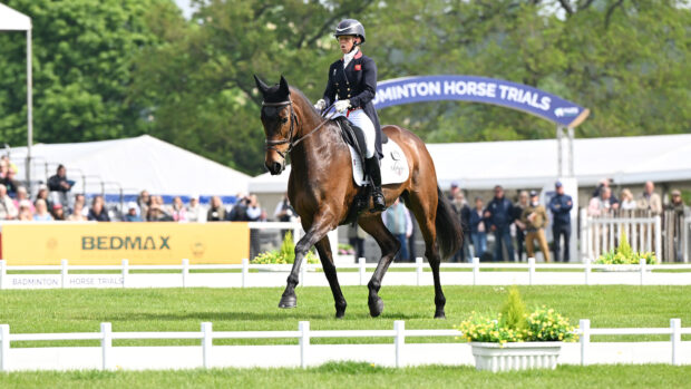 Ros Canter trots up the centre line on Lordships Graffalo at Badminton Horse Trials 2026